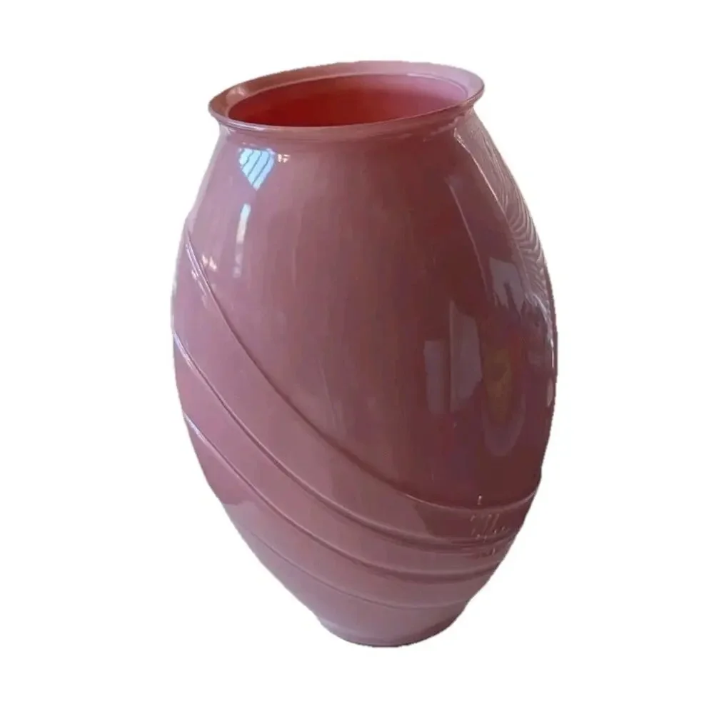 VTG Pink Mauve Art Glass Floor Vase Swirl Ribbed Deco MCM 18”